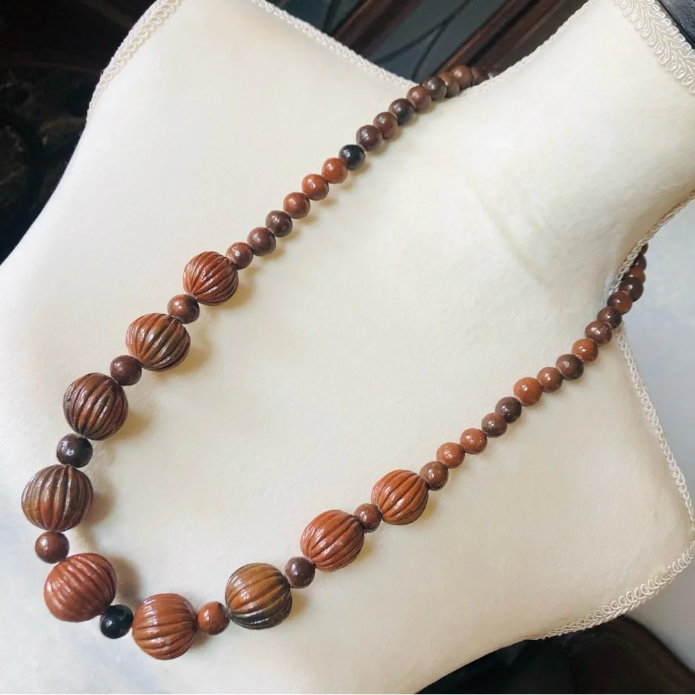 Handmade brown buri nut beaded necklace